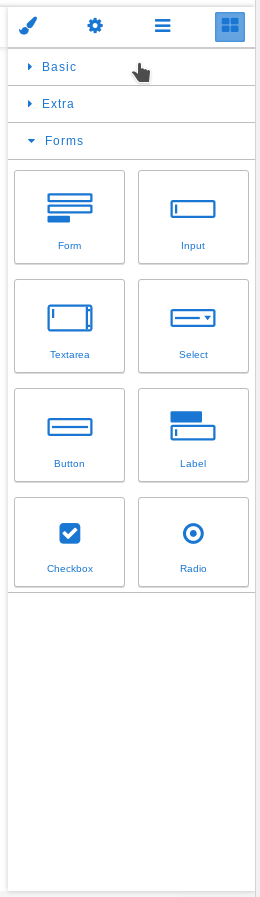 The components tab of the editing panel